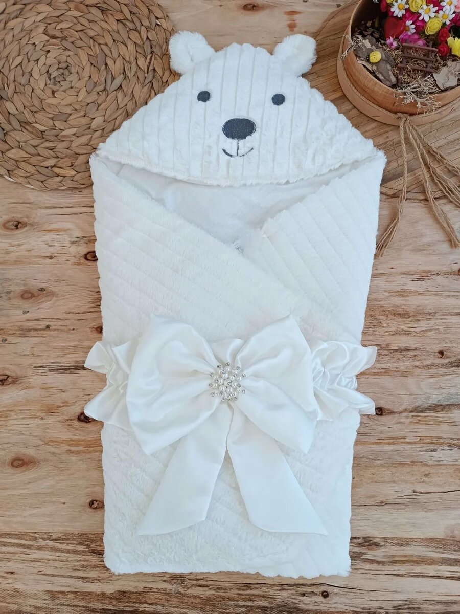 Yenidoğan Beyaz Wool Yün Kumaş Ayıcık Kulaklı Kundak Bebek Battaniyesi Beyaz Yenidoğan Beyaz Wool Yün Kumaş Ayıcık Kulaklı Kundak Bebek Battaniyesi Beyaz