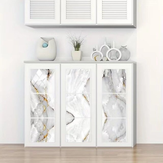 Vinil Beyaz Mermer Desenli Alüminyum Plastik Duvar Sticker (30x30)