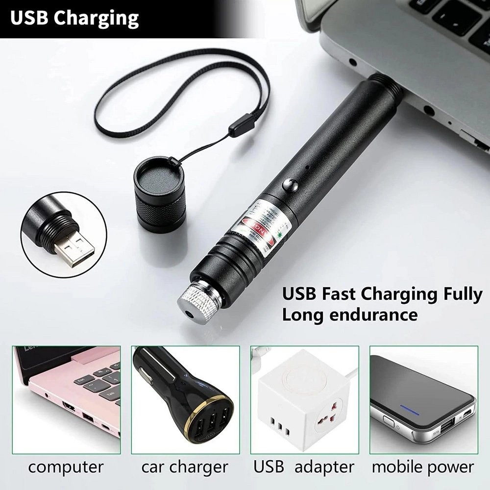 Fithome 100mw Desen Başlıklı Usb Şarjlı Yeşil Lazer Pointer