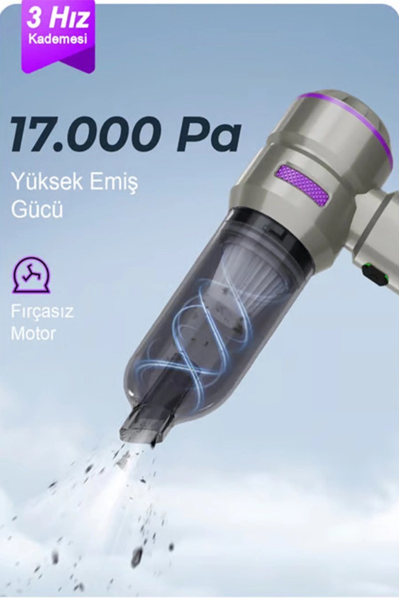 Kablosuz Taşınabilir Araç İçi El Süpürgesi 17000pa Güçlü Vakum 4’ü 1 Arada Çok Amaçlı Temizlik