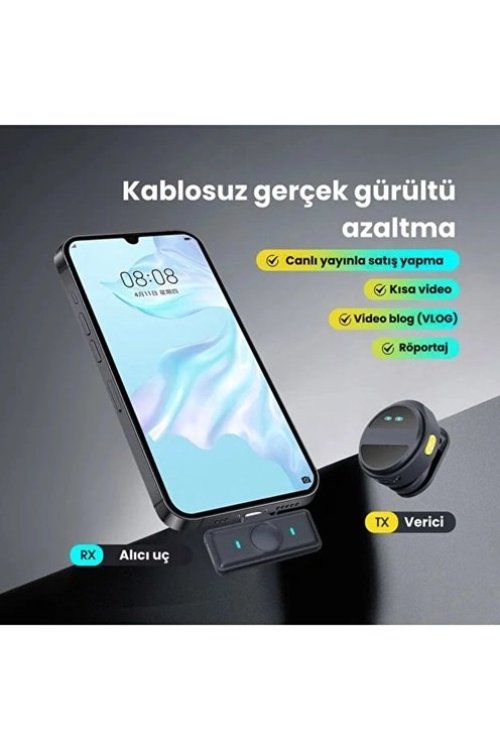 2 Adet Profesyonel Kablosuz Yaka Mikrofonu Lighting Uyumlu Manyetik Klipsli