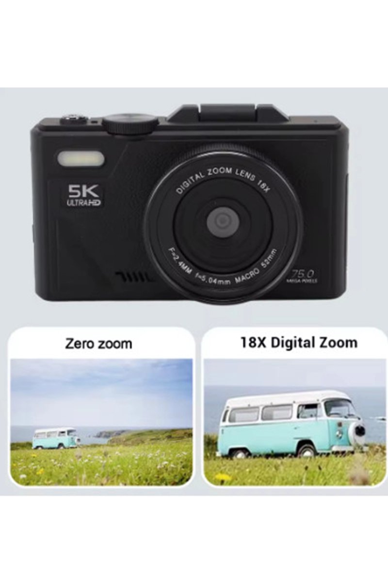 5k 75mp Hd Dijital Kamera 18x Dijital Zoom, Flaşlı,3.0 İnç Ekranlı Fotoğraf Makinesi