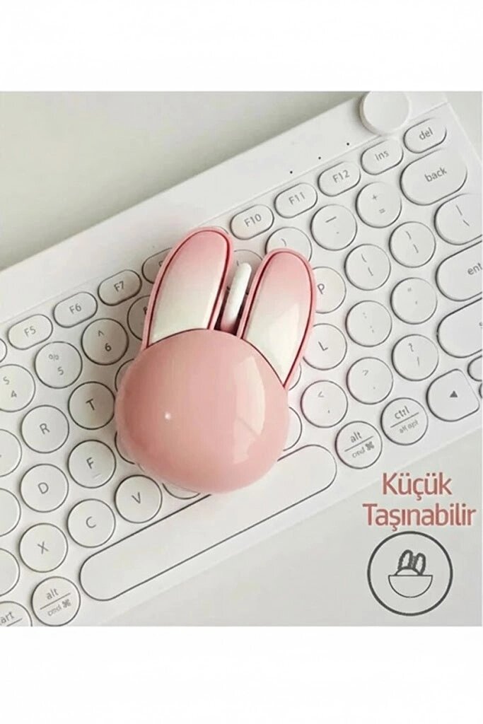 Tavşan Figürlü Kablosuz Mouse Pil Dahil Etiket Hediyeli Pembe