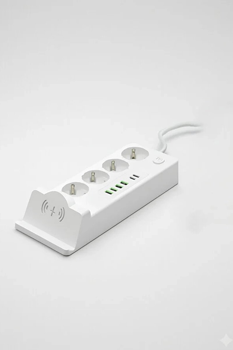 Akım Korumalı Priz Ve Masaüstü Şarj İstasyonu Kablosuz 4 Priz ,4 Usb, 2 Type-c Girişli 2 Metre Akım Korumalı Priz Ve Masaüstü Şarj İstasyonu Kablosuz 4 Priz ,4 Usb, 2 Type-c Girişli 2 Metre