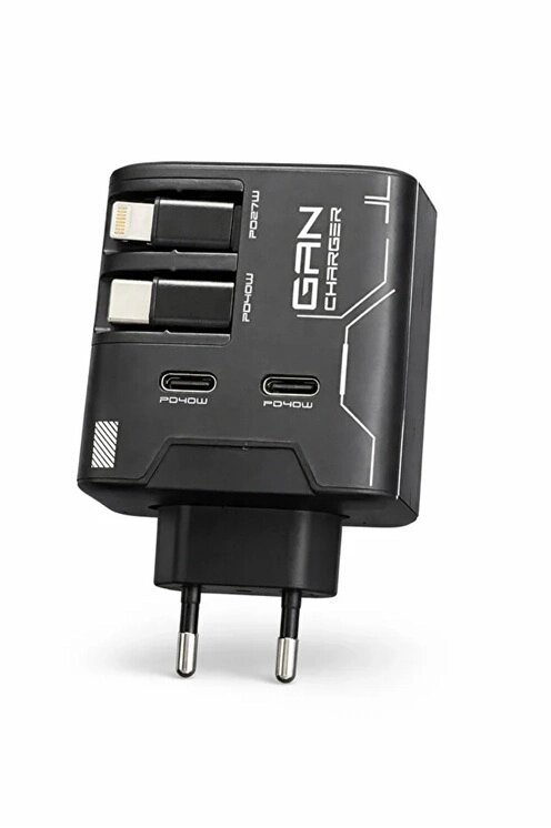 Gan+ Pd 40w Hızlı Şarj Adaptörü Çoklu Çıkış Usb-c Lightning Kablolu Hızlı Şarj Cihazı Ev Ofis Uyumlu Beyaz