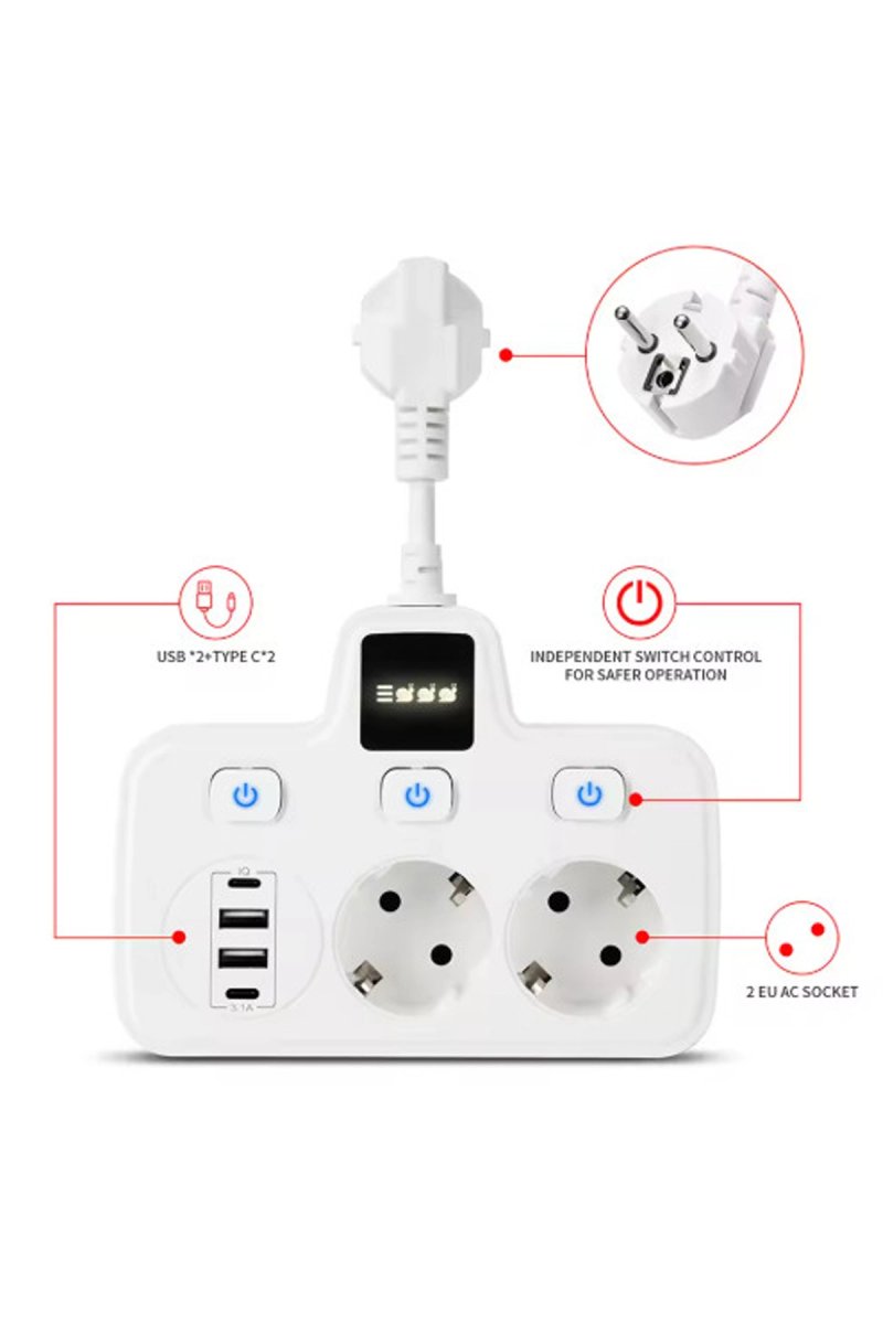 Vtn-503 Akım Korumalı Duvar Tipi Priz 2x Usb 2x Priz Typce 20w