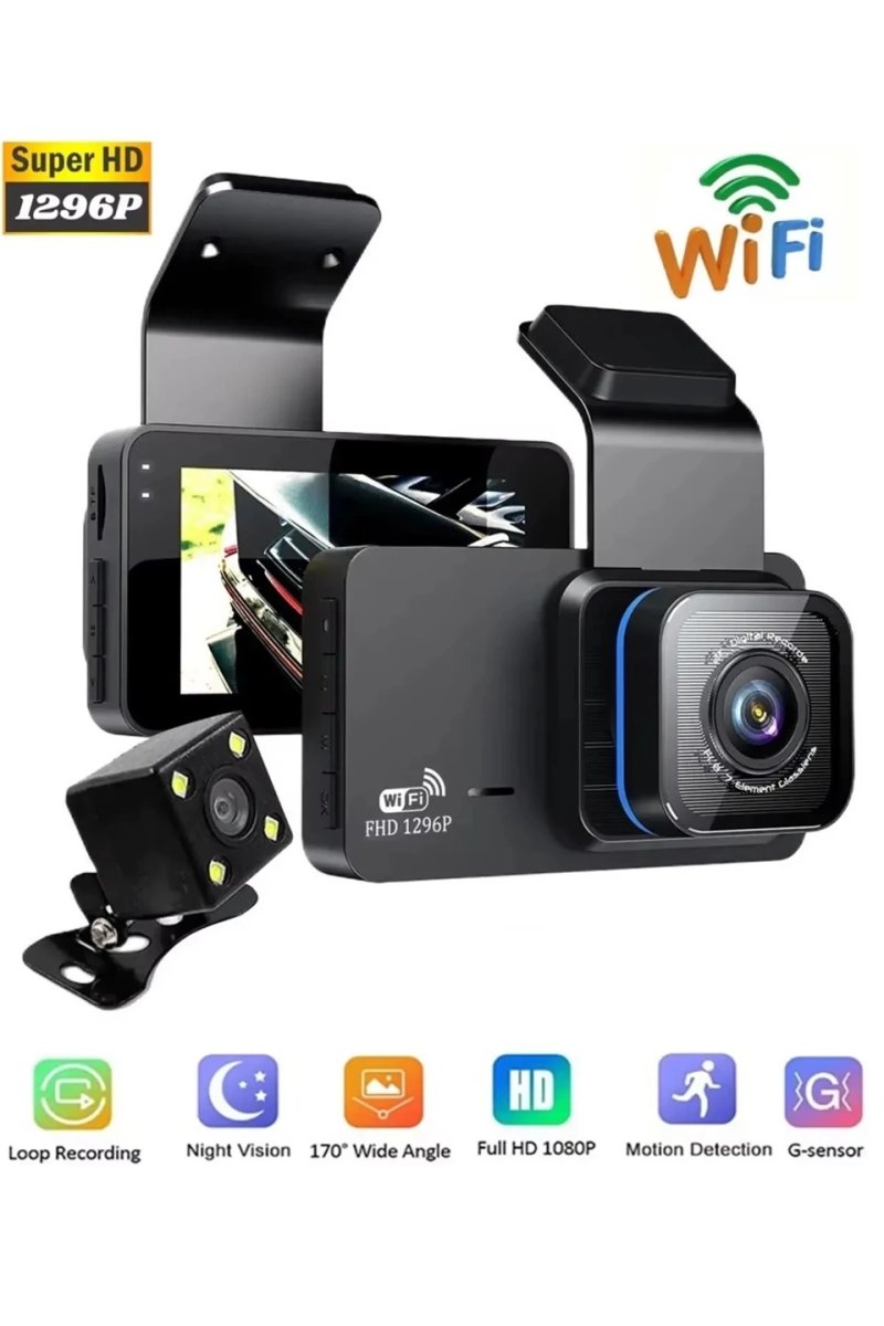 Araç İçi Kamera Wifi Özellikli Ekranlı Ön Ve Geri Görüş Kameralı Mikrofonlu 3 İnç Hd