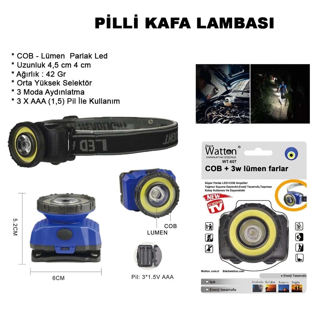 Güçlü Pilli Kafa Lambası  Wt-607