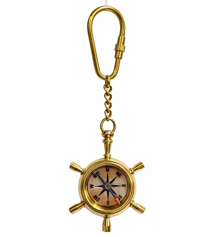 Pirinç Dümenli Pusula Anahtarlık 16123a