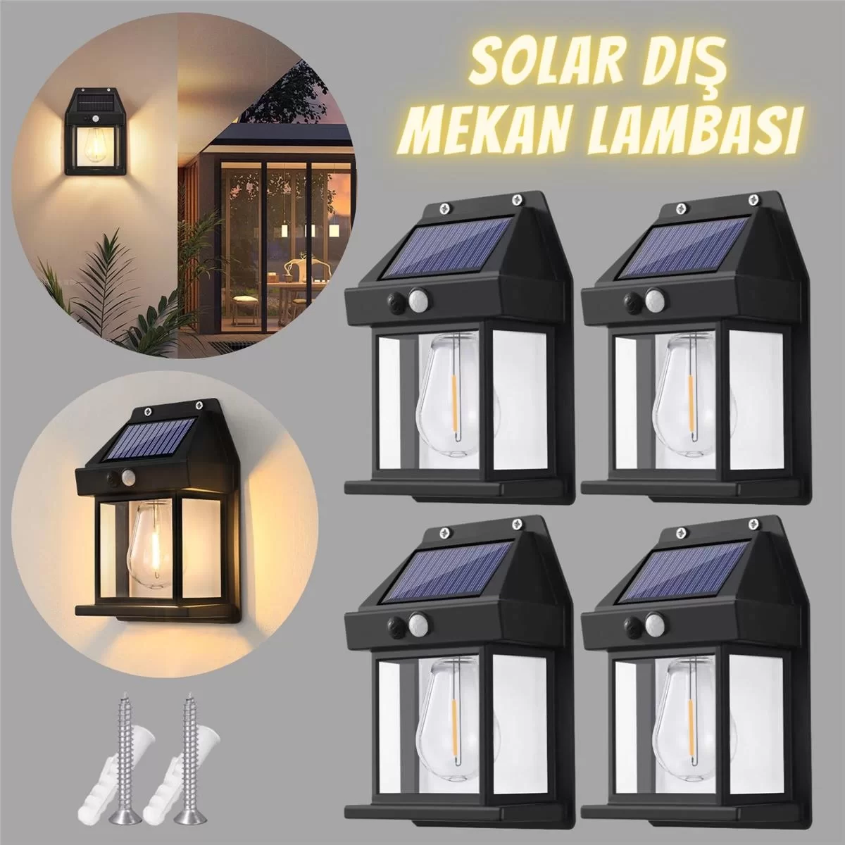 Güneş Enerjili Bahçe Aydınlatması Aplik Dekor Solar Ve Sensörlü Bahçe Balkon Ve Garaj Lambası Güneş Enerjili Bahçe Aydınlatması Aplik Dekor Solar Ve Sensörlü Bahçe Balkon Ve Garaj Lambası