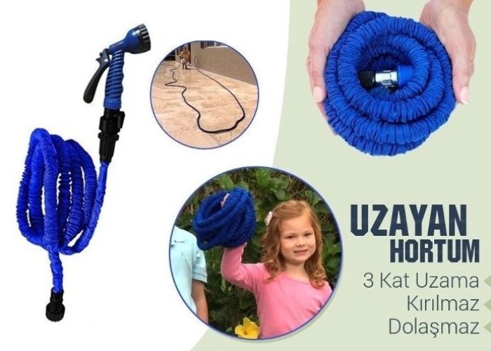 30 Metre Uzayan Bahçe Sulama Araç Yıkama Hortumu 7 Kademeli Başlık 30 Metre Uzayan Bahçe Sulama Araç Yıkama Hortumu 7 Kademeli Başlık