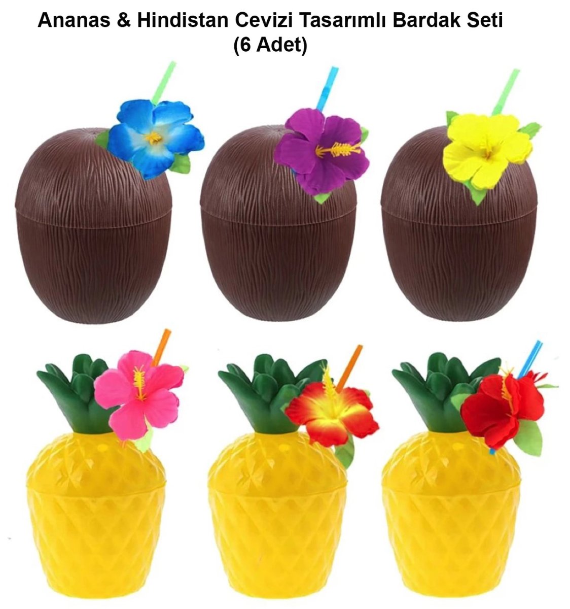 Ananas Hindistan Cevizi Tasarımlı Pipetli Bardak Seti (6 Adet) Ananas Hindistan Cevizi Tasarımlı Pipetli Bardak Seti (6 Adet)