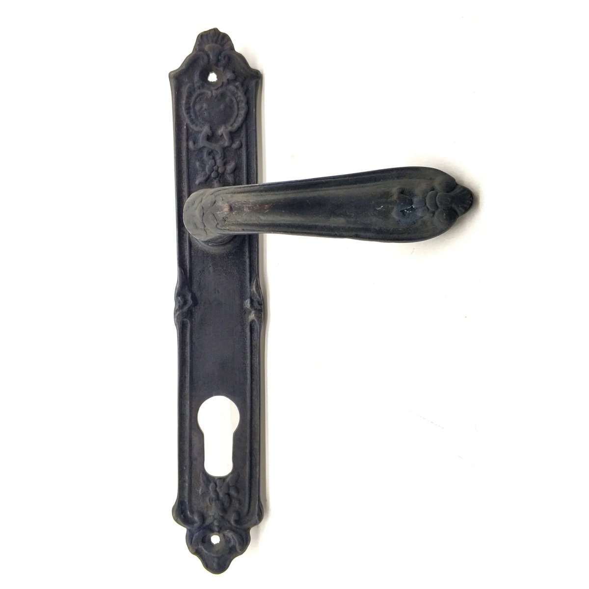 Antika Tarz Dekoratif Pirinç Çiçekli Oda Kapı Kolu - 240x40 Mm, Oksit