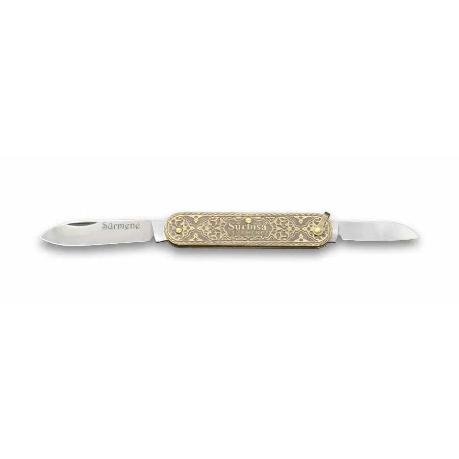 61804 Pirinç İşlemeli Sürmene Çakısı 5,5 / 3,5 Cm - Çift Bıçaklı