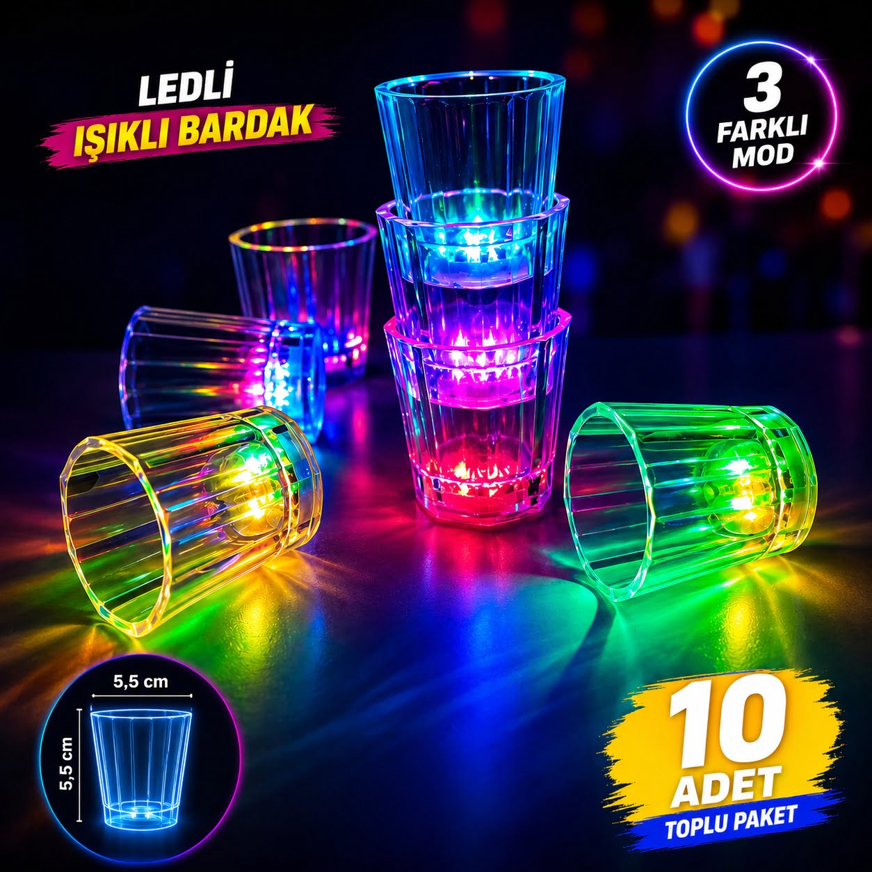 10&amp;#39;lu LED Işıklı Parti Bardağı Seti