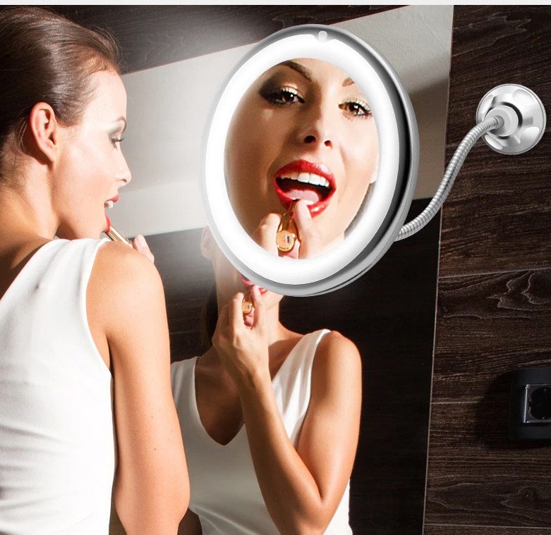 10X Zoomlu Esnek Işıklı Makyaj Aynası Büyüteç Led Işıklı Ayna