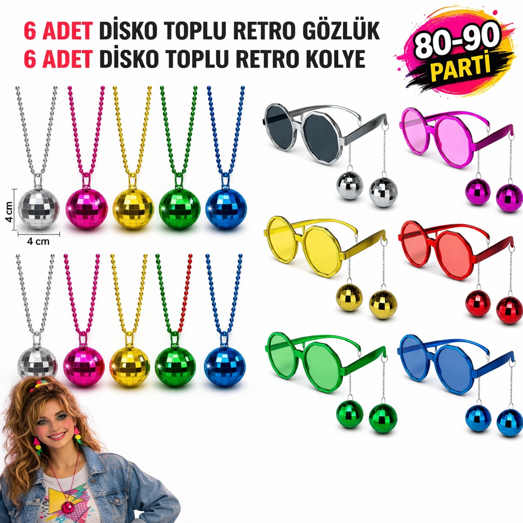 12 Parça 80-90 Retro Parti Seti Disco Toplu Gözlük ve Kolye 12 Parça 80-90 Retro Parti Seti Disco Toplu Gözlük ve Kolye