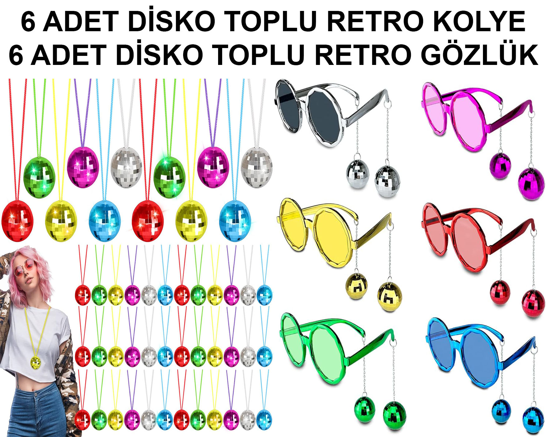 12 Parça Renkli Disko Toplu Retro Parti Seti – 6 Kolye + 6 Gözlük 12 Parça Renkli Disko Toplu Retro Parti Seti – 6 Kolye + 6 Gözlük