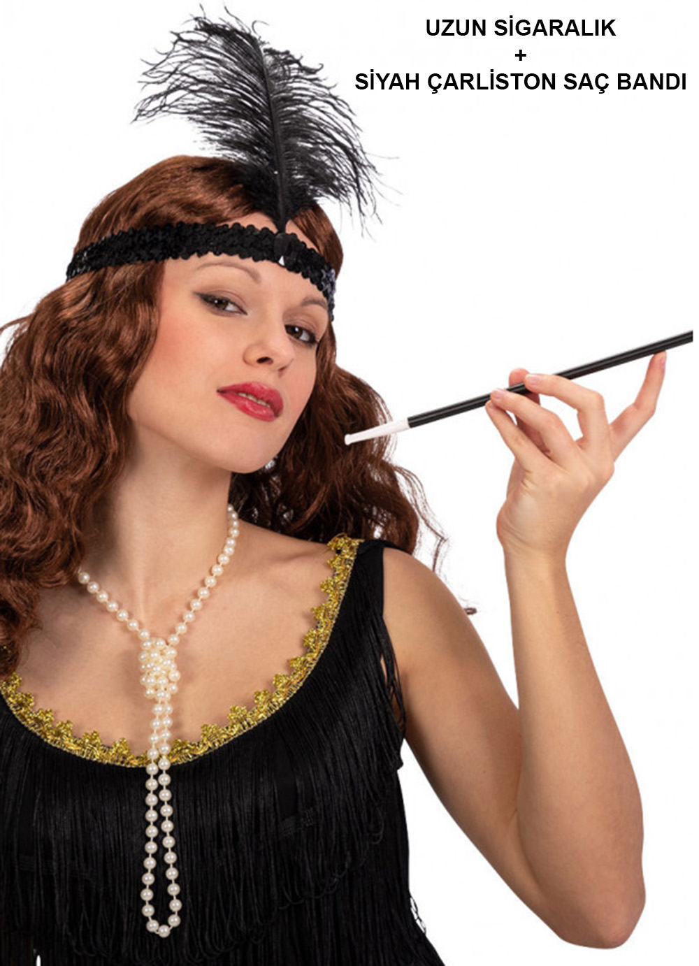 1920'ler Gatsby Aksesuar Seti – Siyah Charleston Saç Bandı & Sigaralık 1920'ler Gatsby Aksesuar Seti – Siyah Charleston Saç Bandı & Sigaralık