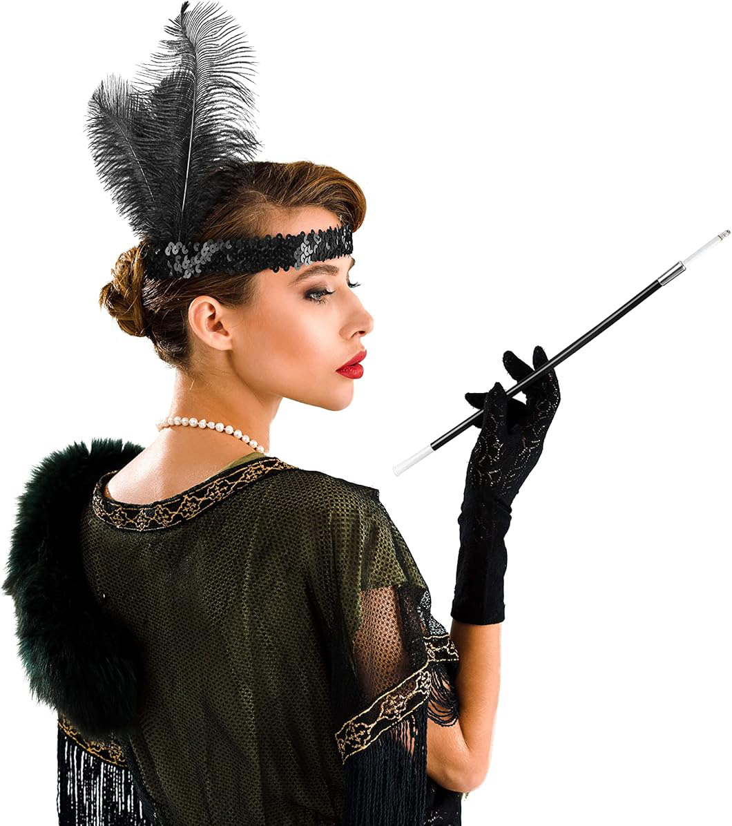 1920'ler Gatsby Aksesuar Seti – Siyah Charleston Saç Bandı & Sigaralık 1920'ler Gatsby Aksesuar Seti – Siyah Charleston Saç Bandı & Sigaralık
