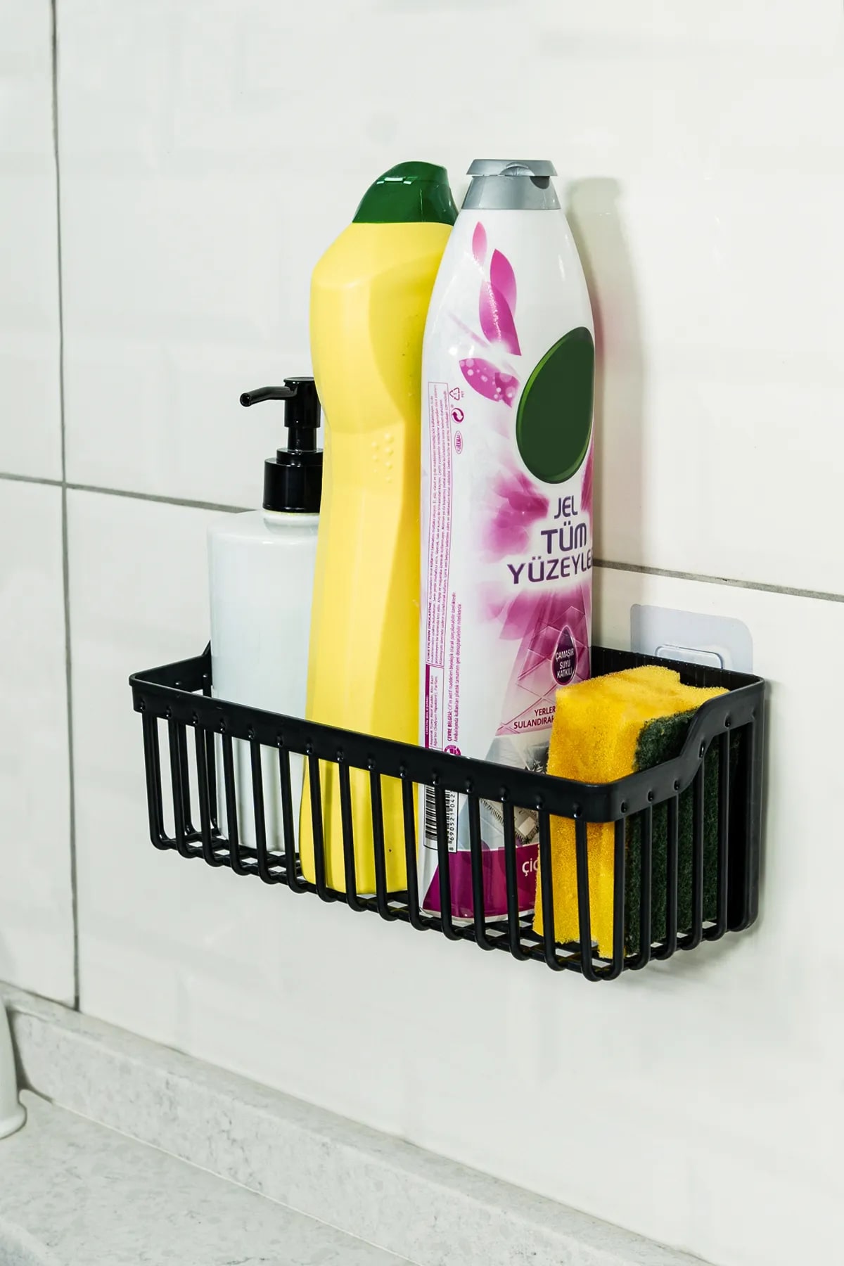 CLZ174 2 Li Plastik Yapışkanlı Askılı Mutfak- Banyo Rafı Düzenleyici Duş Şampuanlık