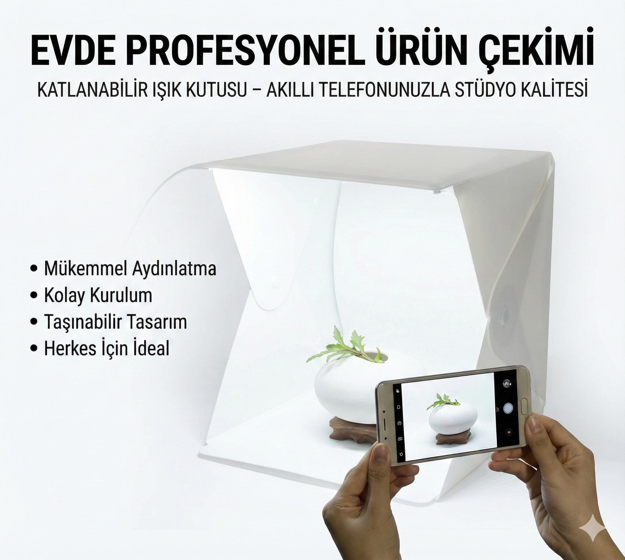 20 x 20 CM Profesyonel Stüdyo Led Işıklı Çift Sıra Ürün Fotoğraf Çekim Çadırı