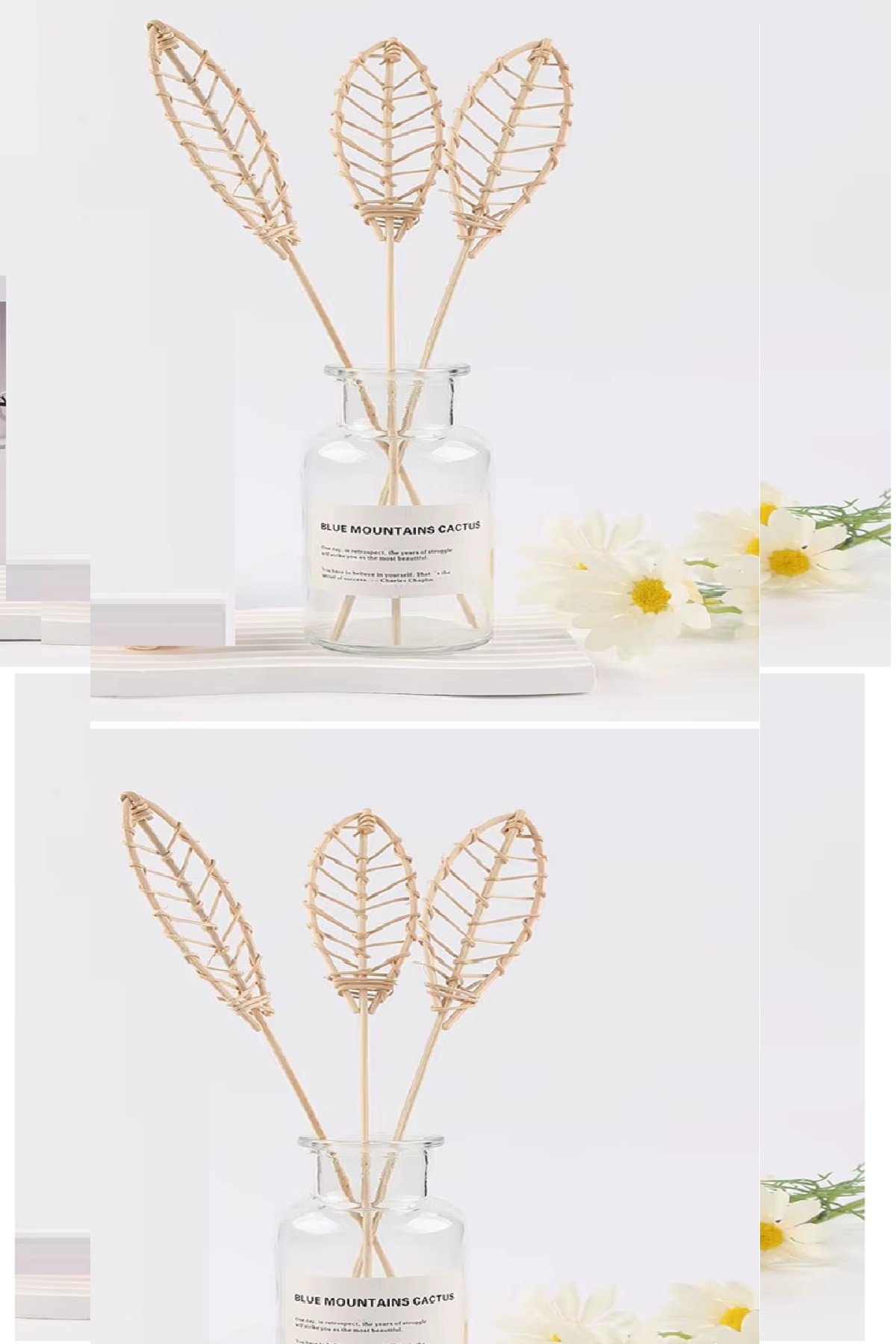 3 Tek Adet 3 Model Aromaterapi Koku Dağıtıcı Rattan Şişe Ahşap Difüzör Çubuk (Spiral-Yaprak-Dalgalı)