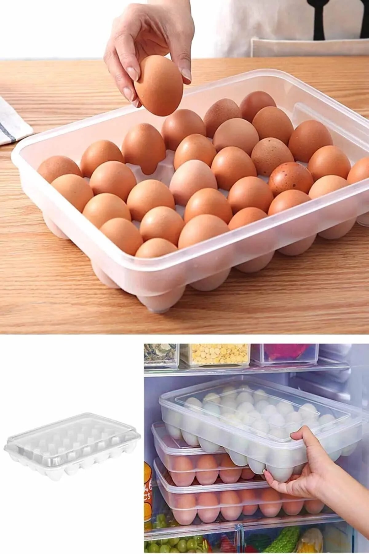 CLZ174 30 Yumurta Kapasiteli Yumurta Saklama Kabı -Kapaklı Pratik Yumurta Saklama Kutusu-Yumurta Organizeri
