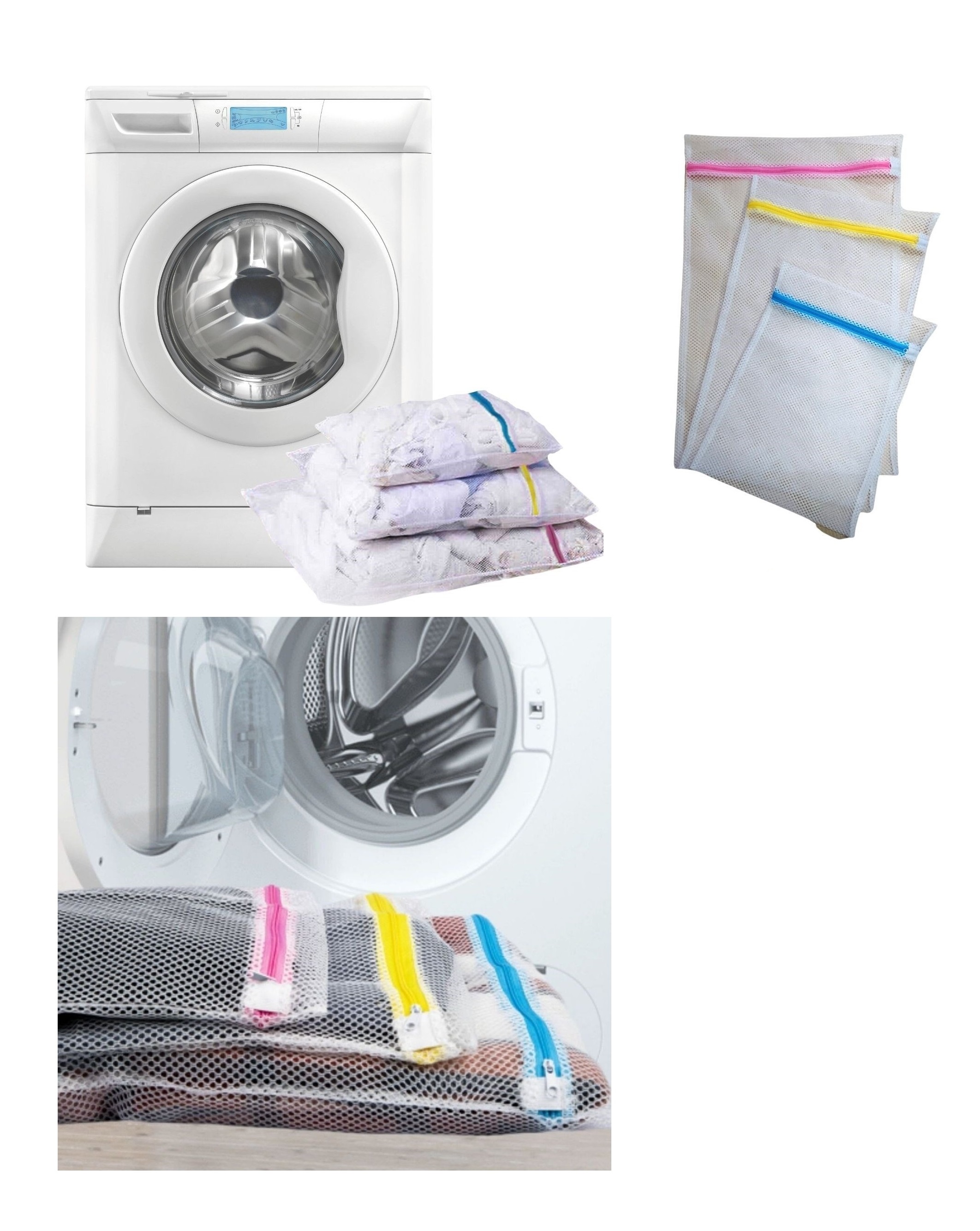 CLZ174 3&#39;lü Çamaşır Yıkama Filesi Set Renkli Fermuarlı Pratik Çamaşır Yıkama Filesi Seti 3 Boy