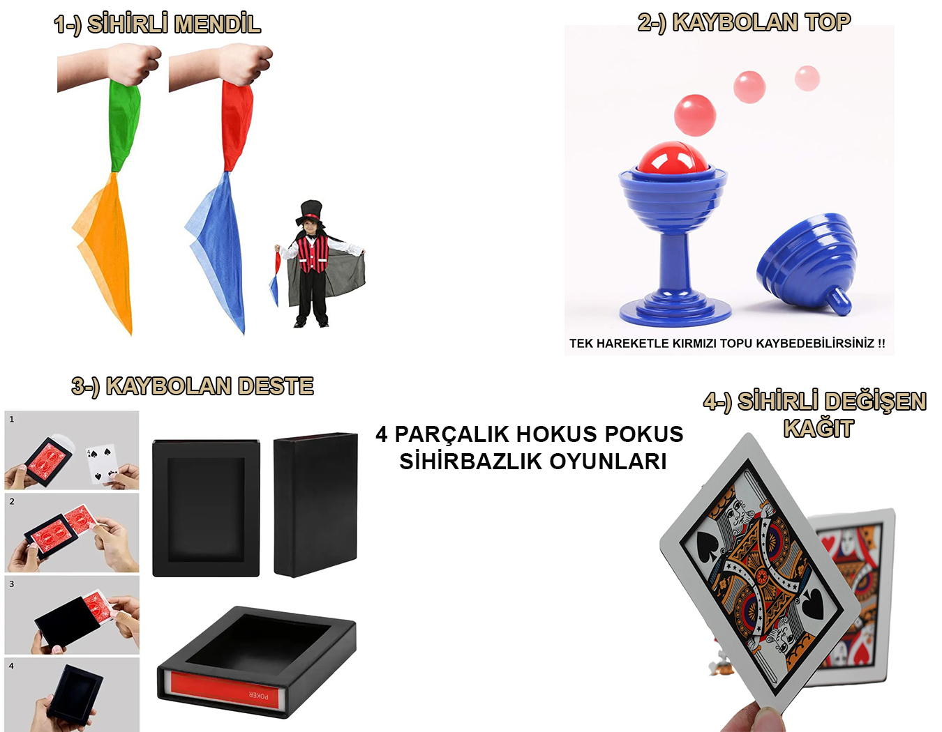 4'lü Sihirbazlık Seti – Hokus Pokus Sihirli Numara Seti-KUPA-MENDİL-DESTE-İSKAMBİL 4'lü Sihirbazlık Seti – Hokus Pokus Sihirli Numara Seti-KUPA-MENDİL-DESTE-İSKAMBİL