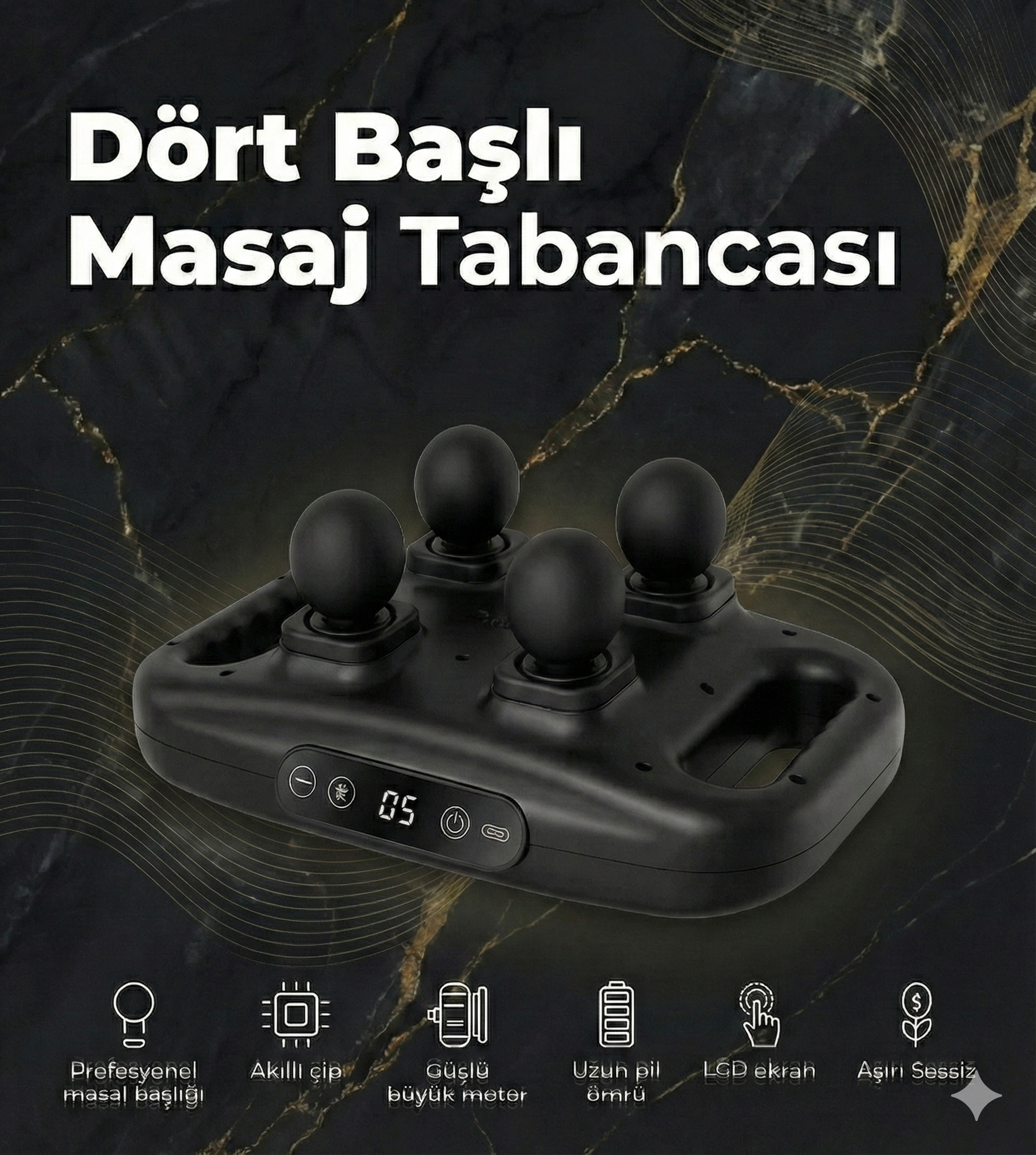 4 Başlıklı Masaj Tabancası - Ergonomik Derin Doku Sırt ve Boyun Masaj Aleti Ağrı ve Sızı Giderici