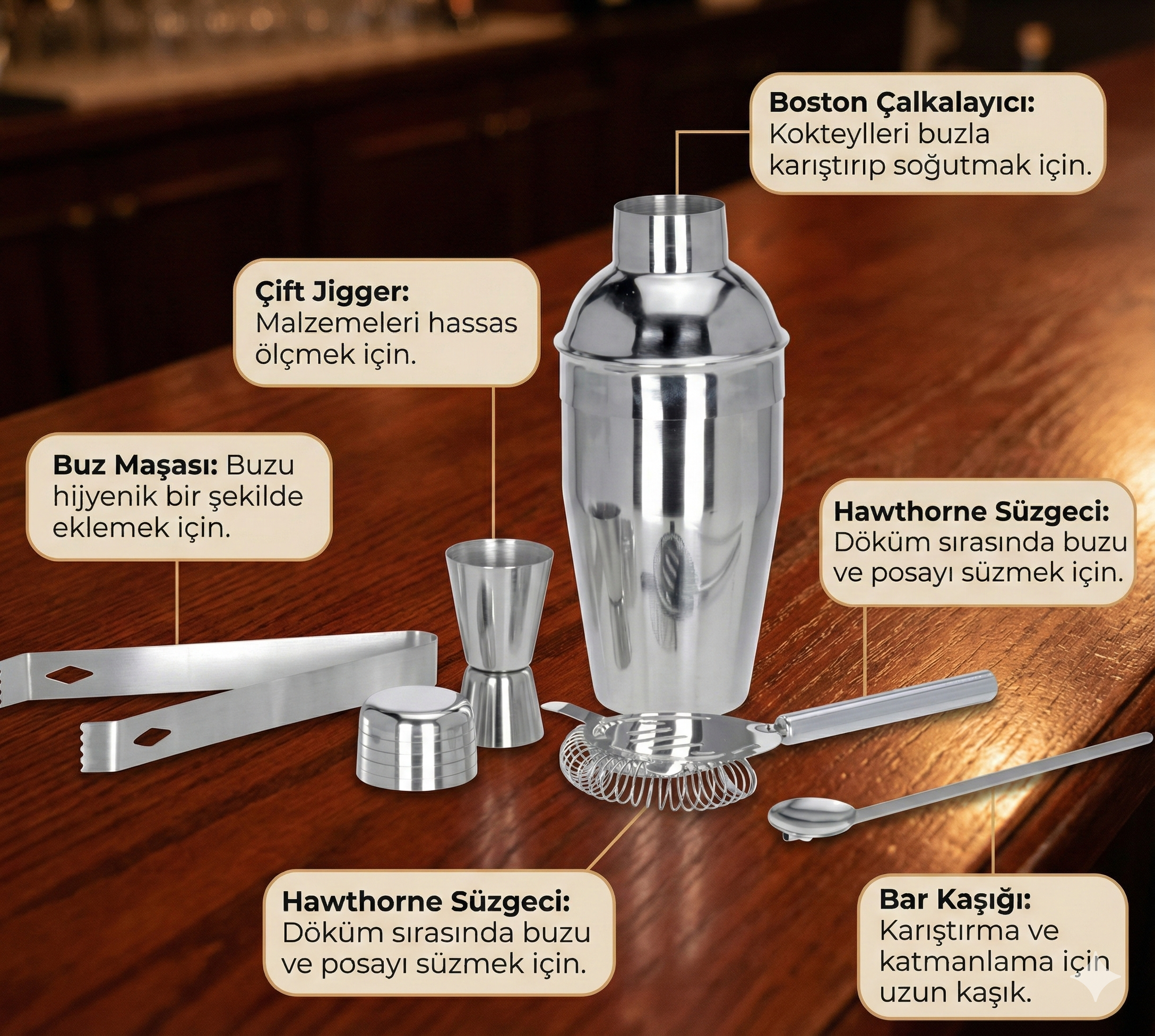 5 Parça Kokteyl Hazırlama Seti 550 Ml