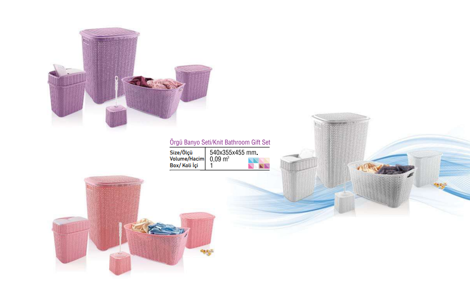 5 Parça Örgü Desenli Plastik Banyo Seti Çamaşır Sepeti Deterjanlık Çöp Kovası Klozet Fırçası - Gri 5 Parça Örgü Desenli Plastik Banyo Seti Çamaşır Sepeti Deterjanlık Çöp Kovası Klozet Fırçası - Gri