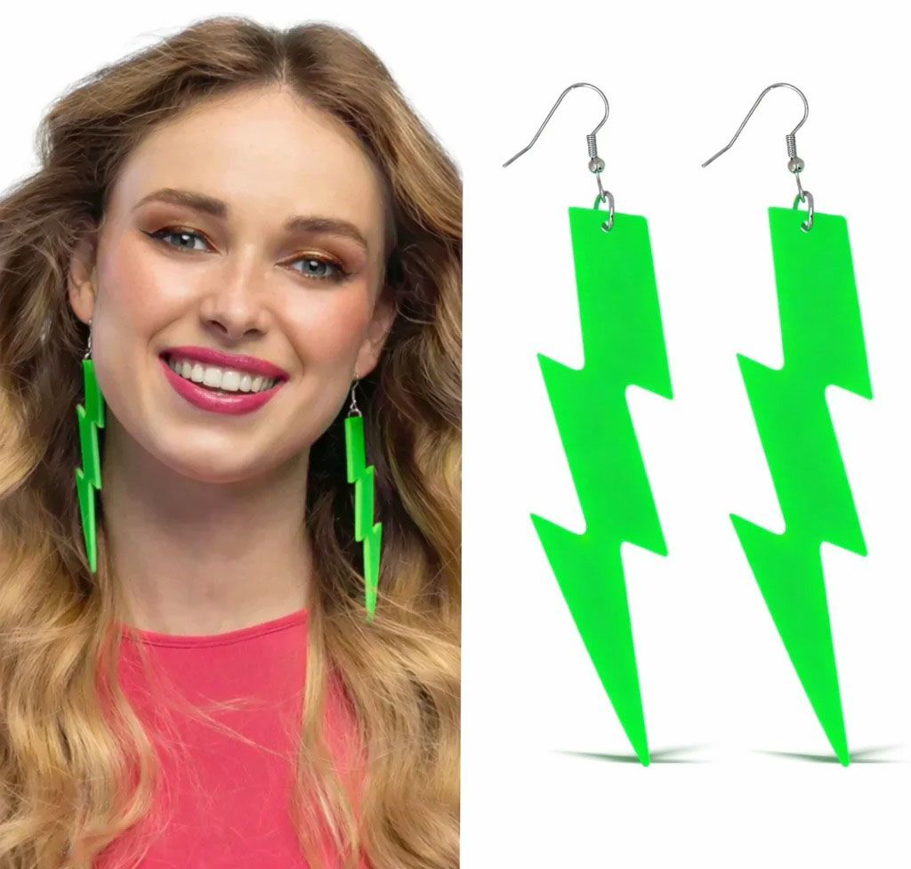 80’ler 90'lar Retro Neon Yeşil Şimşek Küpe 10 cm 80’ler 90'lar Retro Neon Yeşil Şimşek Küpe 10 cm