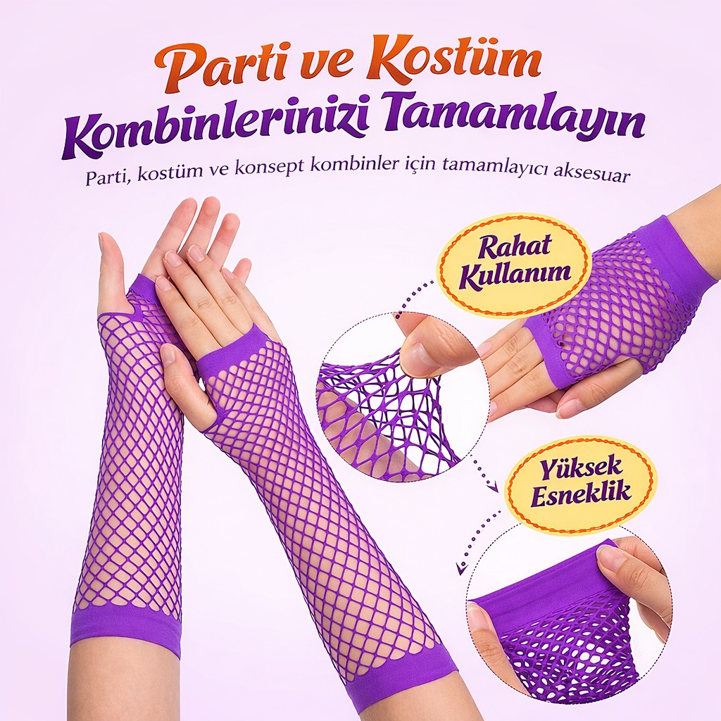 80’ler 90’lar Retro Mor File Parmaksız Eldiven 26 cm 80’ler 90’lar Retro Mor File Parmaksız Eldiven 26 cm