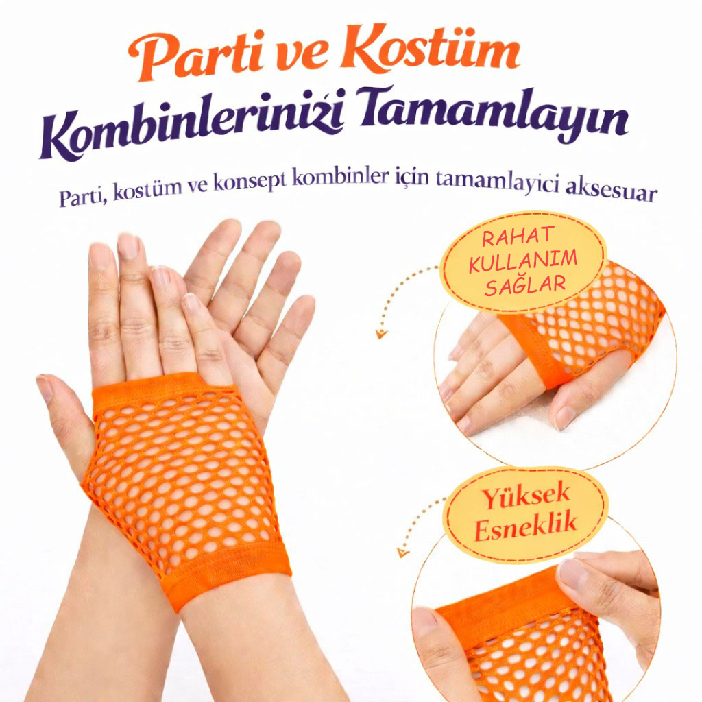 80’ler 90’lar Retro Neon Turuncu File Parmaksız Kısa Eldiven 11 cm 80’ler 90’lar Retro Neon Turuncu File Parmaksız Kısa Eldiven 11 cm
