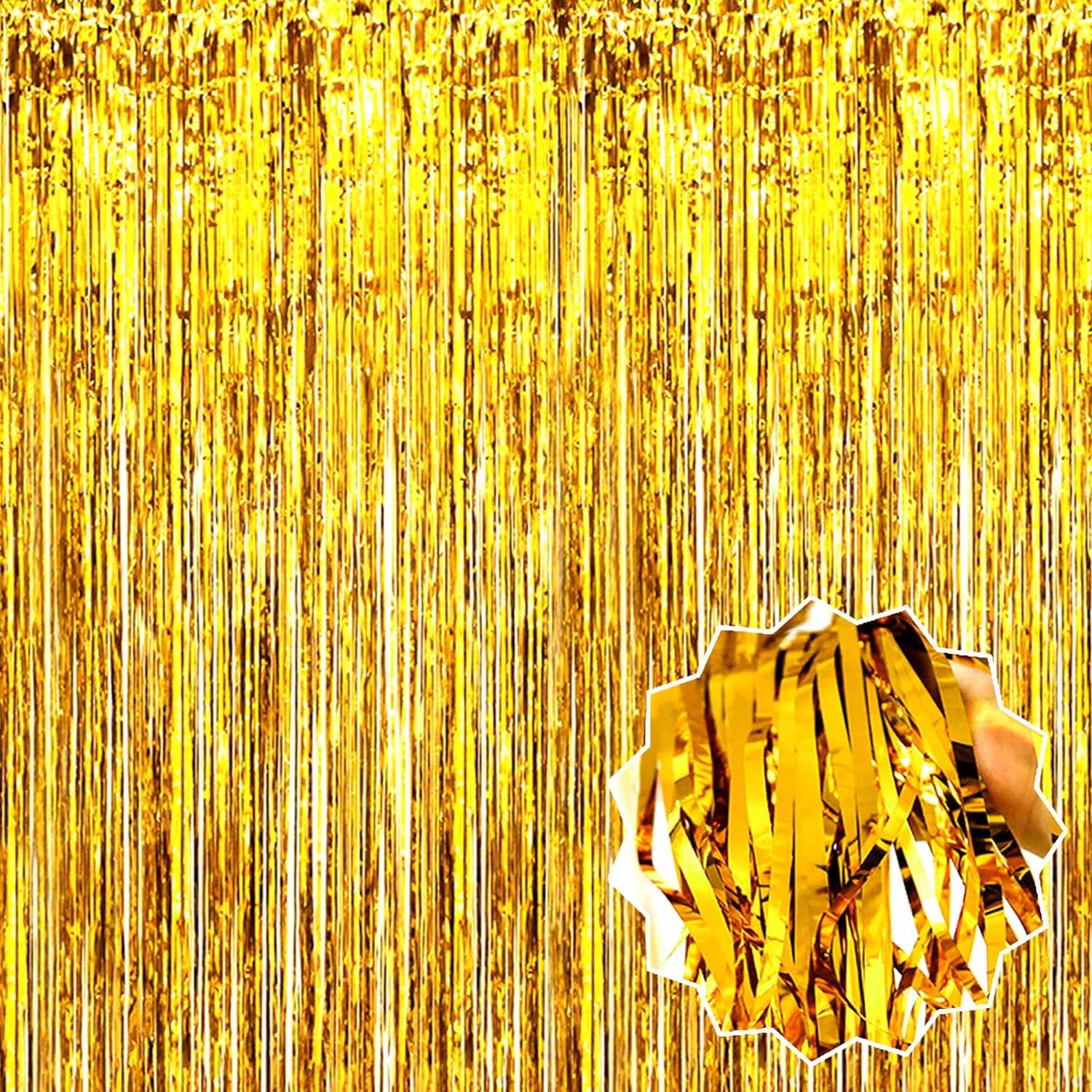 Altın Gold Renk Ekstra Metalize Parlak Saçaklı Arka Fon Perde İthal A Kalite 1x2 Metre (CLZ)