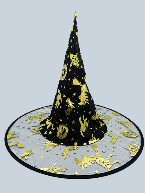 Altın Renk Cadı ve Kabak Baskılı Cadı Şapkası 32X37 cm (CLZ)
