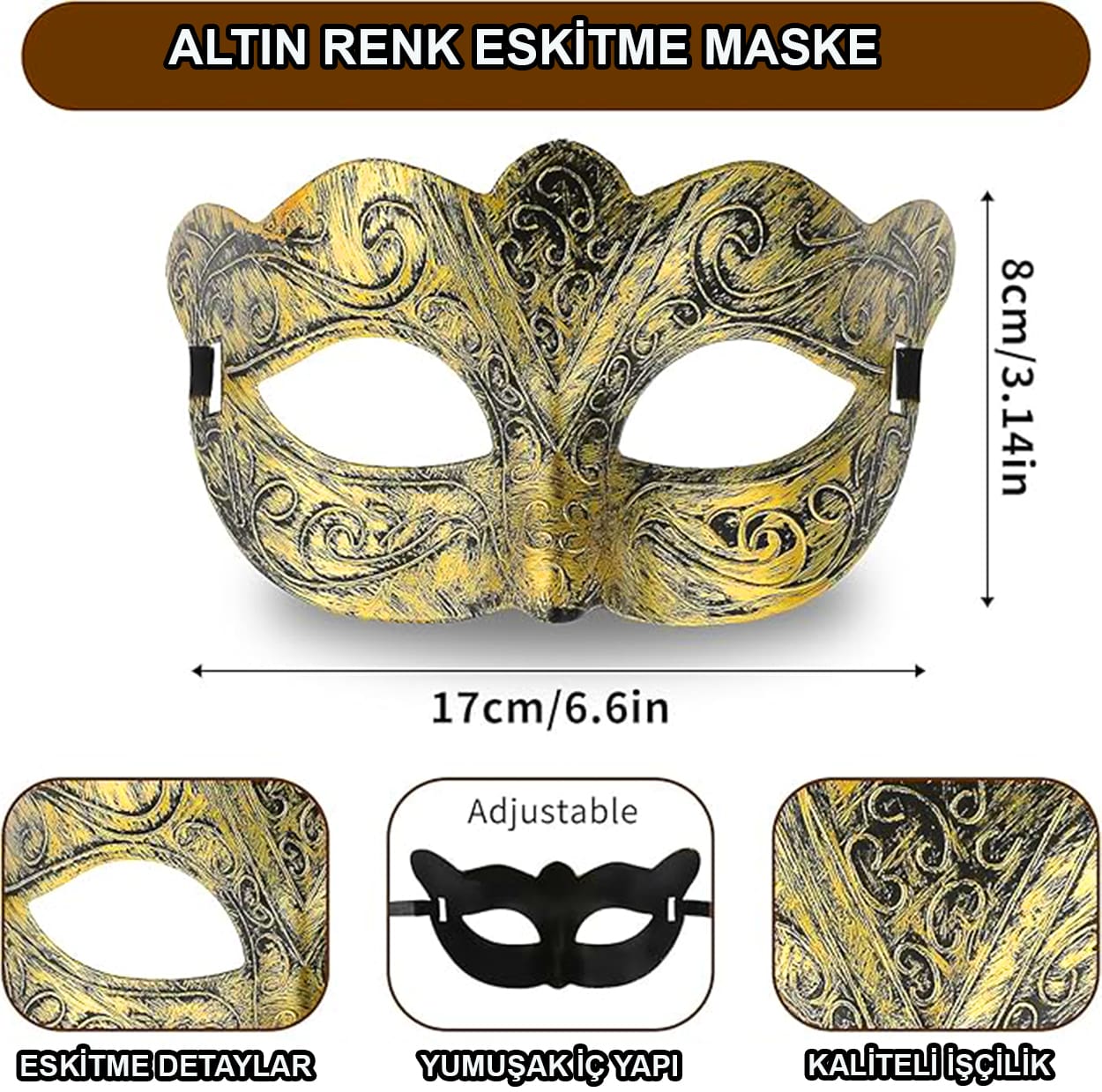 Altın Renk Eskitme Maskeli Balo Maskesi – Venedik Tarzı Parti Maskesi Altın Renk Eskitme Maskeli Balo Maskesi – Venedik Tarzı Parti Maskesi