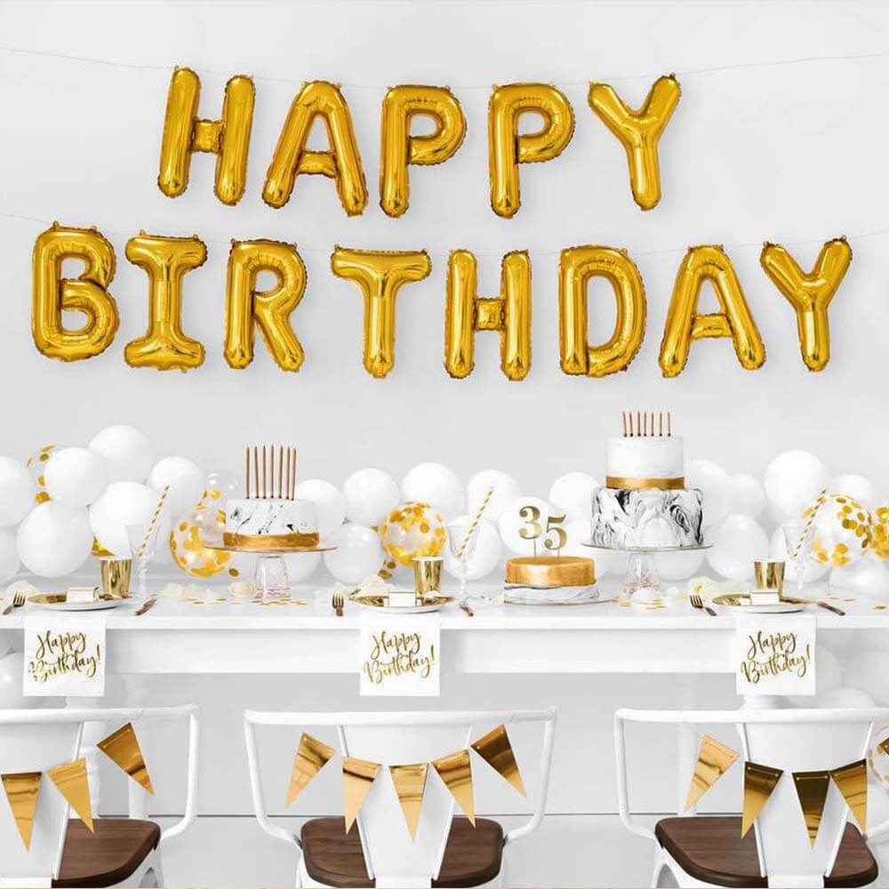 Altın Renk Happy Birthday Folyo Doğum Günü Balonu 35 cm (CLZ)