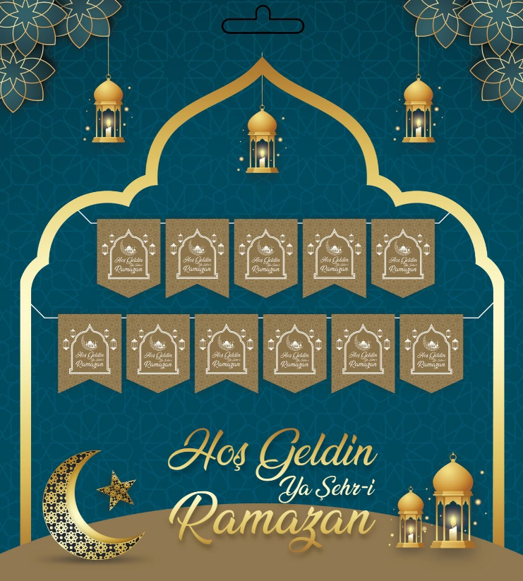 Altın Renk Hoşgeldin Ya Şehr-i Ramazan Yazılı Banner Ramazan Süslemesi 230 cm (CLZ)