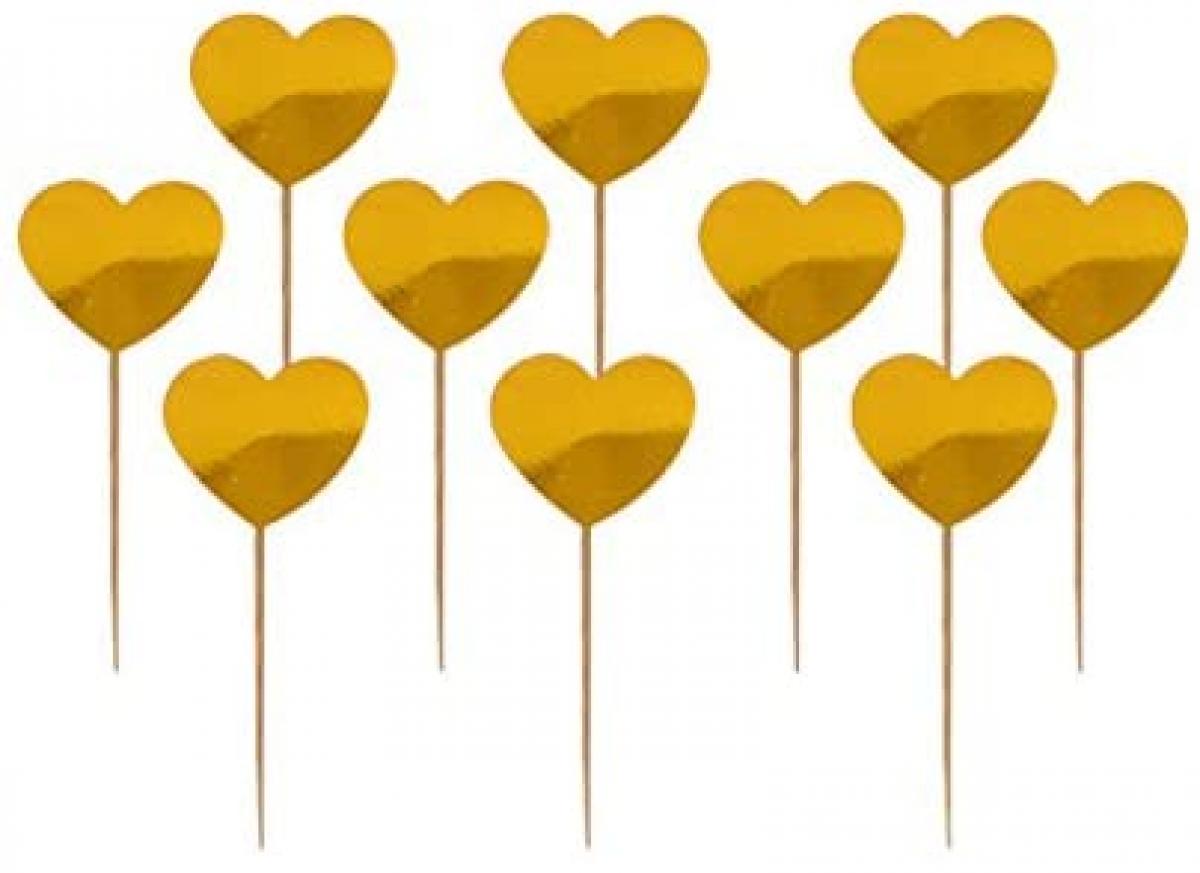 Altın Renk Kalp Şekilli Kürdan Süs 15 Adet (CLZ)