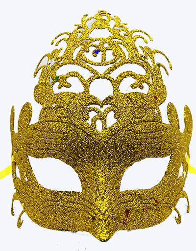 Altın Renk Parti Maskesi - Parlak Altın Sim Balo Maskesi 21x20 cm (CLZ)