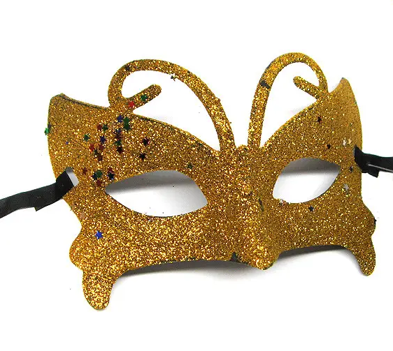 Altın Renk Simli Kelebek Kostüm Partisi Maskesi 10x13 cm (CLZ)