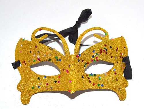 Altın Renk Simli Kelebek Kostüm Partisi Maskesi 10x13 cm (CLZ)