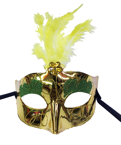 Altın Renk Tüylü Yılbaşı Parti Maskesi (CLZ)