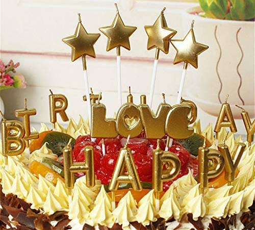 Altın Renk Yıldız Şekilli Pasta Mumu Pasta Süsleme Doğum Günü 4 Adet (CLZ)