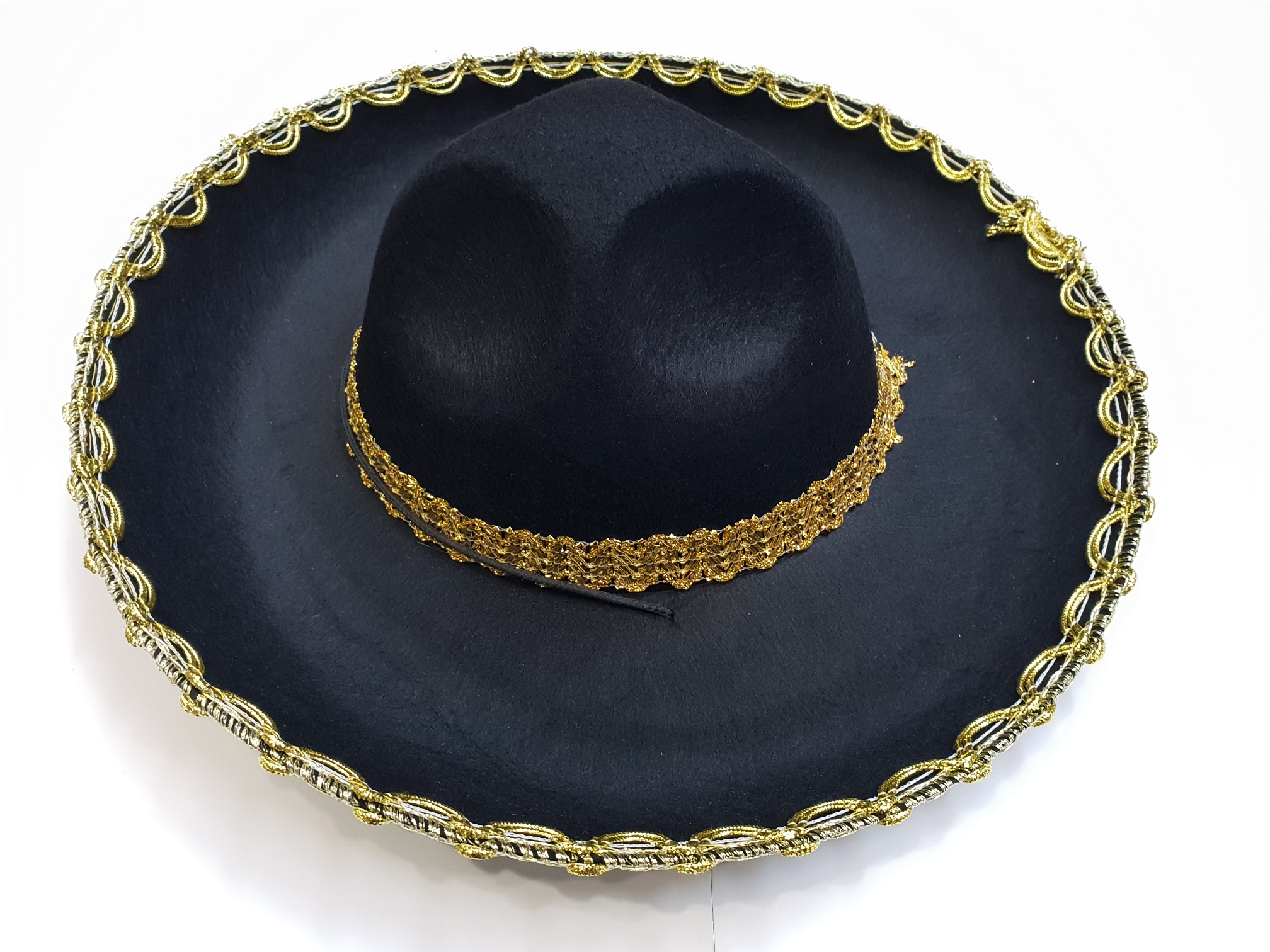 Altın Renk Şeritli Meksika Mariachi Latin Şapkası 55 cm Çocuk (CLZ)