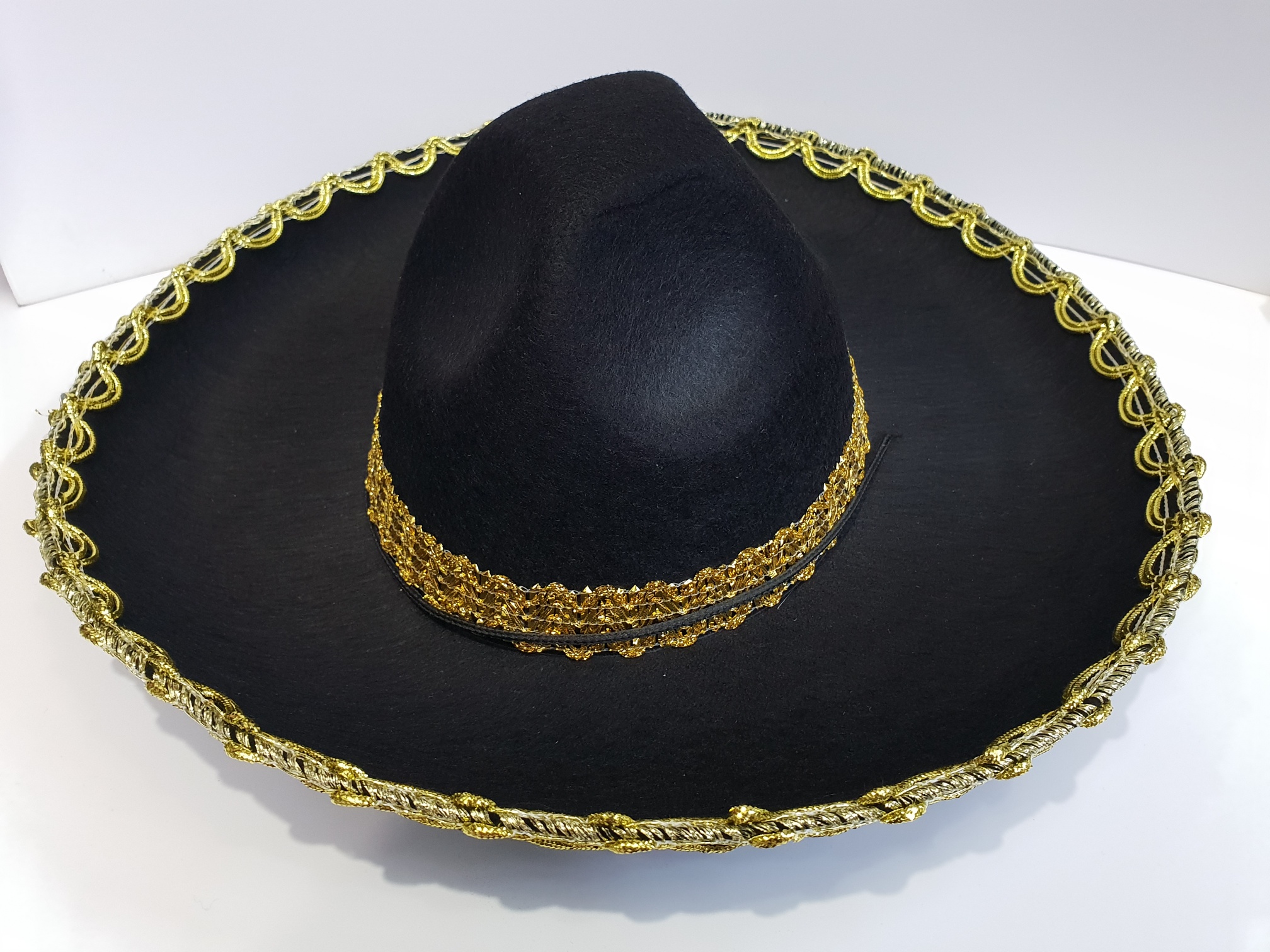 Altın Renk Şeritli Meksika Mariachi Latin Şapkası 55 cm Çocuk (CLZ)
