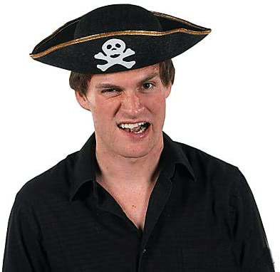Altın Şeritli Siyah Renk Yayvan Denizci Korsan Şapkası Yetişkin 32x24 cm (CLZ)